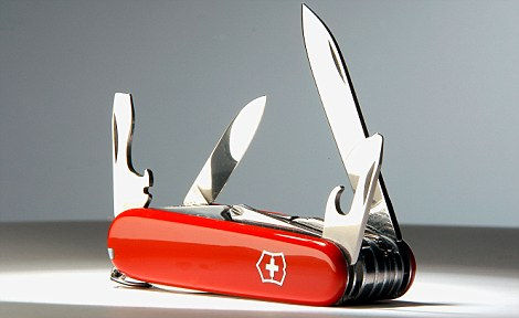 various tools of original swiss army knife editorial use only
